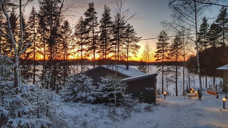 Winter Lodge at Sunset