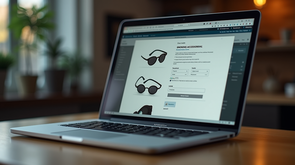 Eye-level view of a laptop screen showing an online appraisal form for smoking accessories