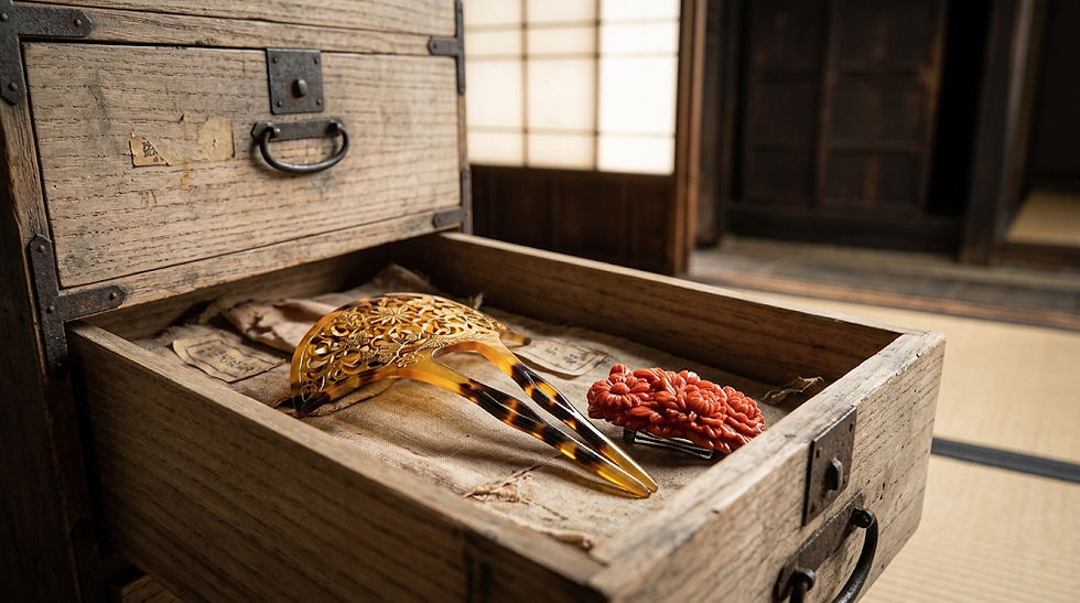 【福岡の遺品整理】箱なし・古い本べっ甲かんざし・珊瑚の帯留めの出張買取