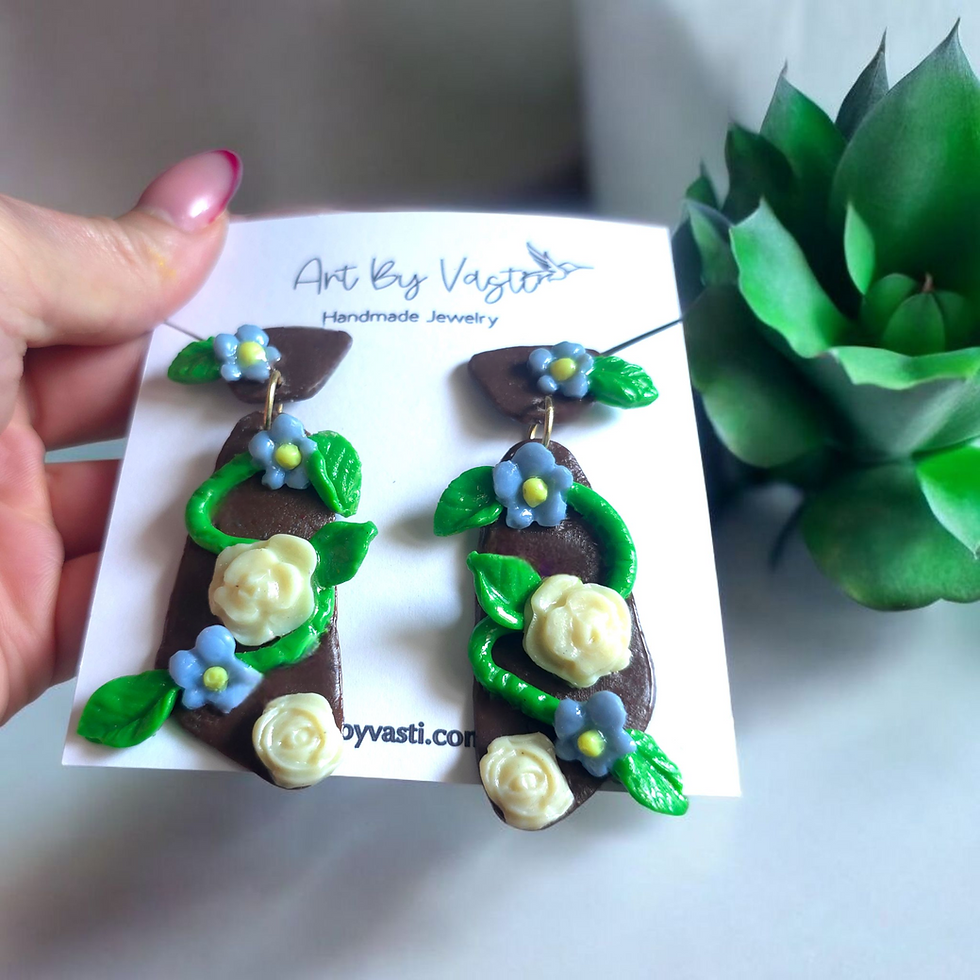 Thumbnail: Botanical Flower Earrings, Gold Tone Stainless Steel