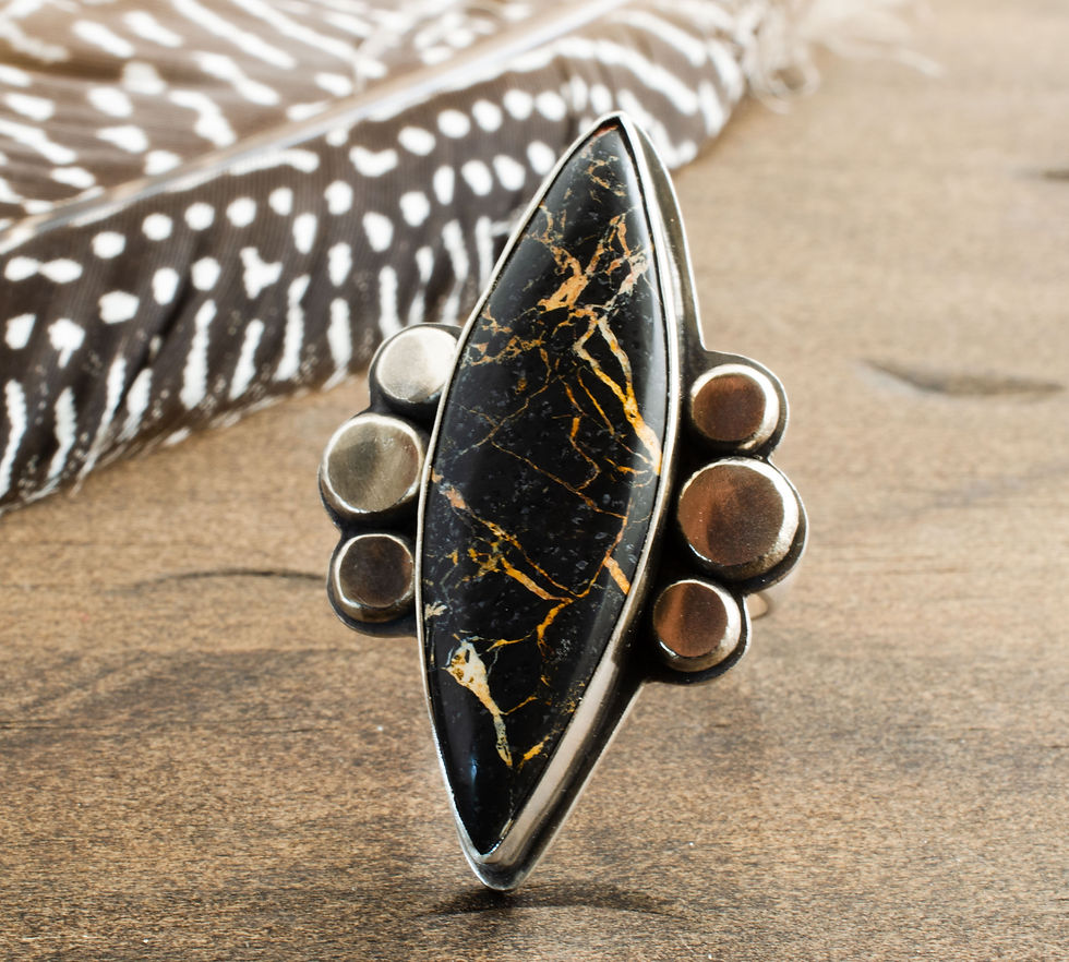 Thumbnail: Iron Mustang Turquoise Marquis Ring