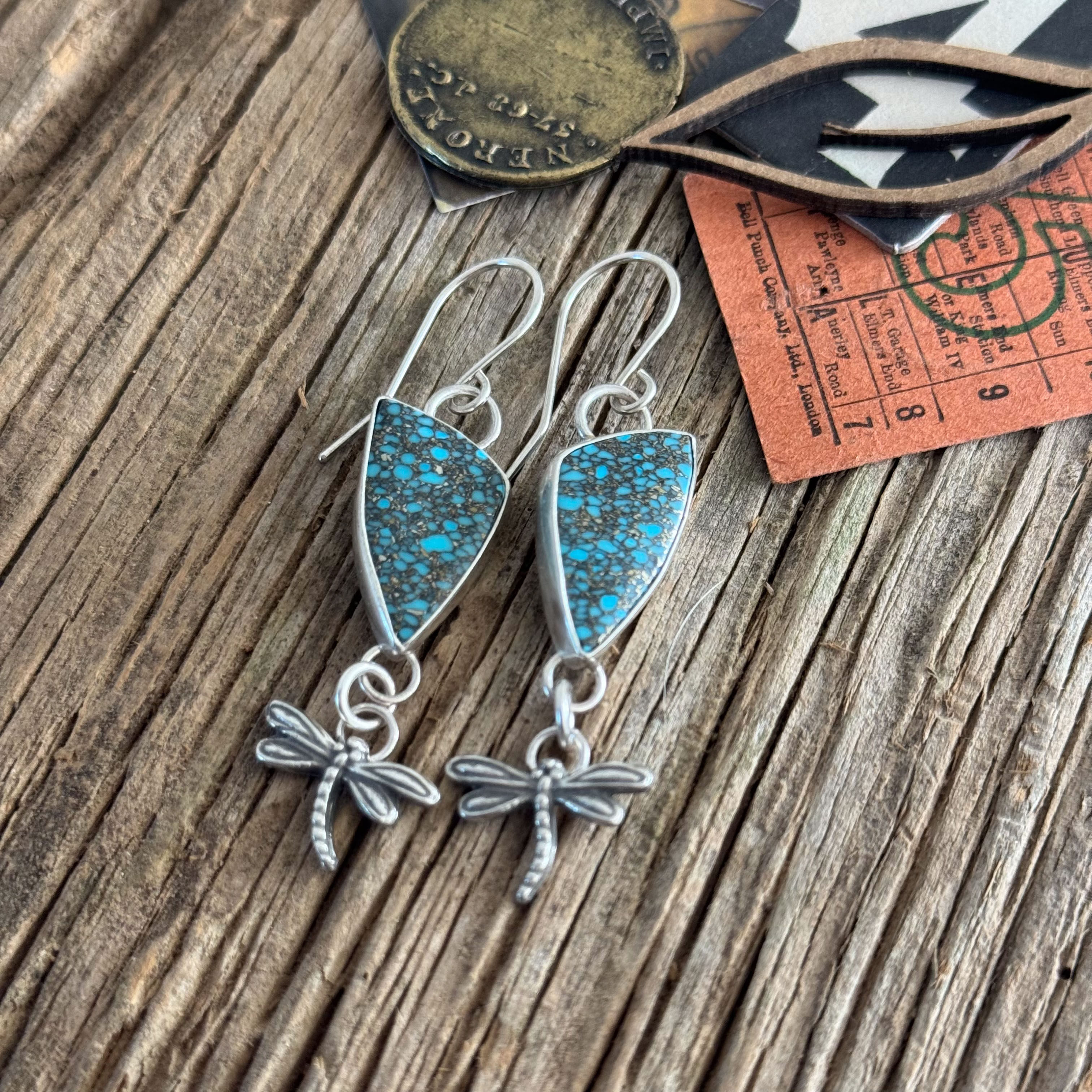Gibbsite with Pyrite Dragonfly Earrings