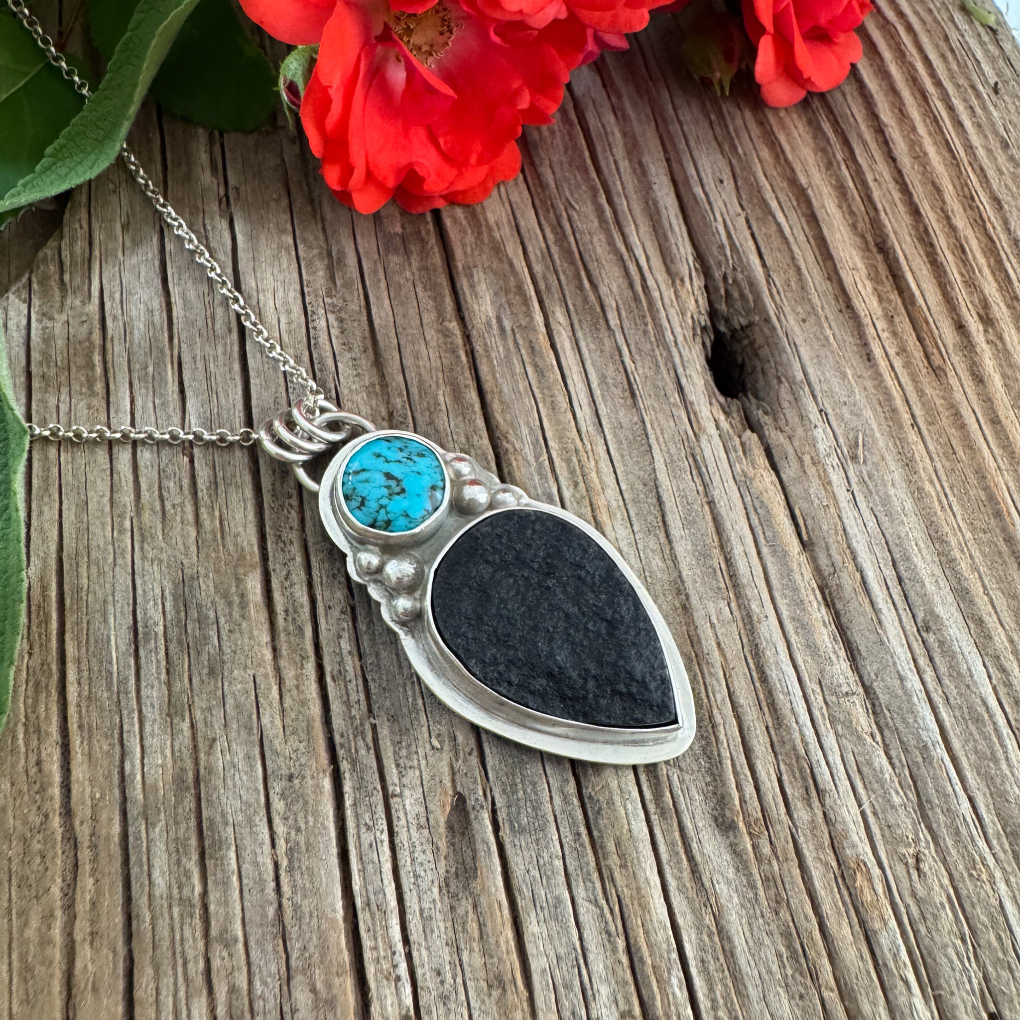 Black Jade and Kingman Turquoise Pendant