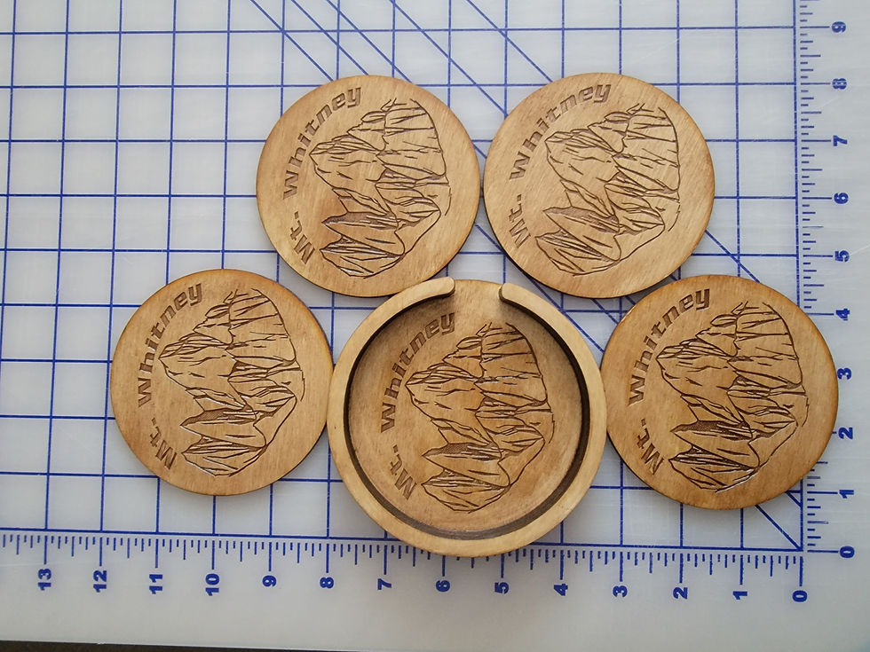 Thumbnail: Custom Wood Engraved Coaster Set with Holder Deer hunting bow racing fishing bir
