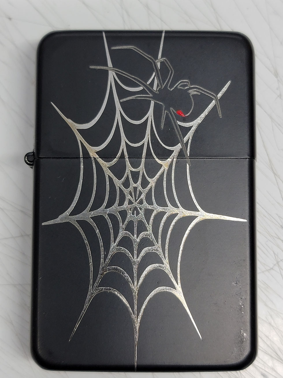 Thumbnail: Black Widow in web Thirsty Rhino Stripper Pole Laser Engraved Windproof Lighter