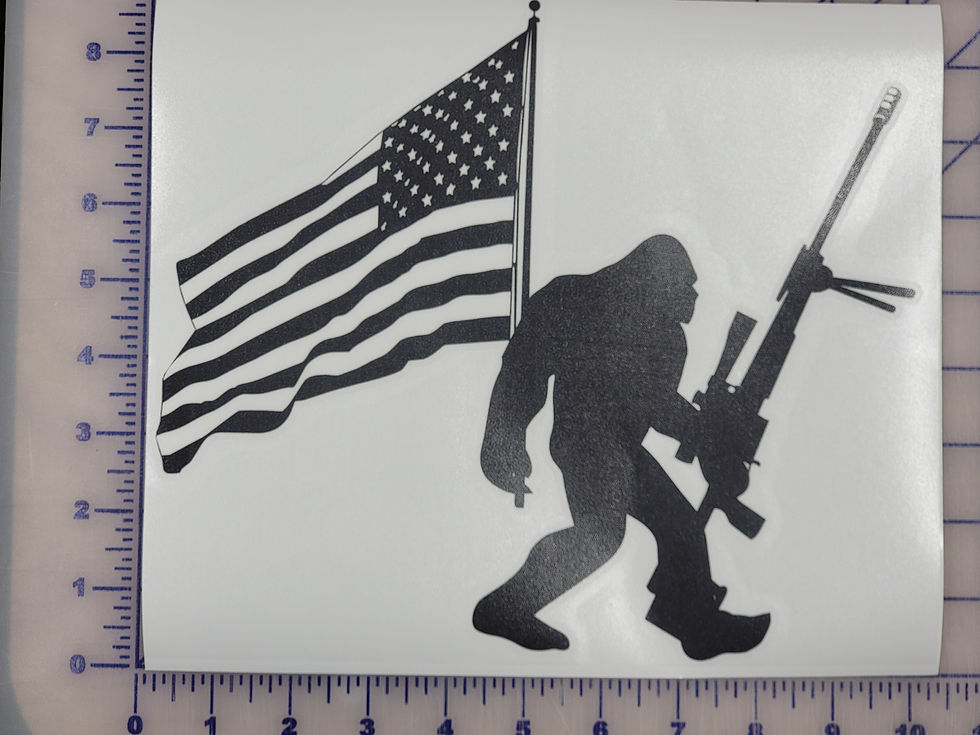 Thumbnail: Bigfoot with American Flag and 50 Cal  10" decal Flip Off | Fits all trucks