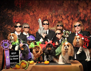 Costume Contest Winners at Badgerland show posed as a group with their dogs