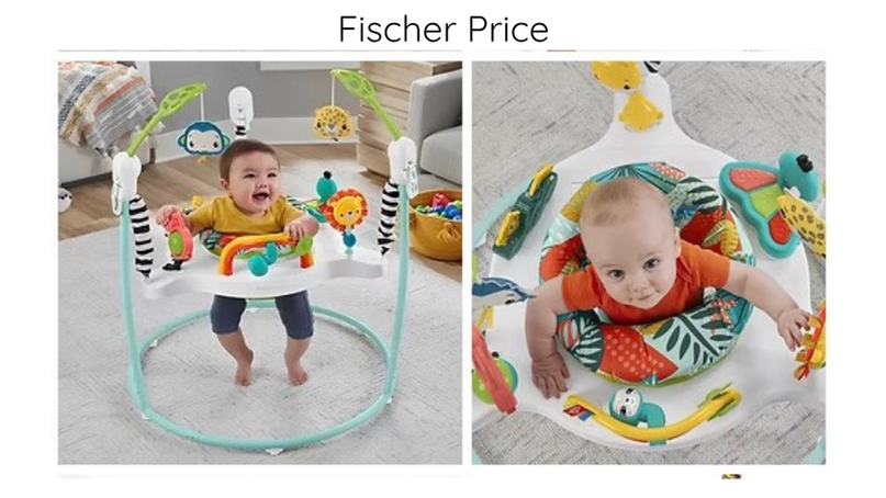 Jumper para bebê montado em sala com estrutura firme e brinquedos coloridos
