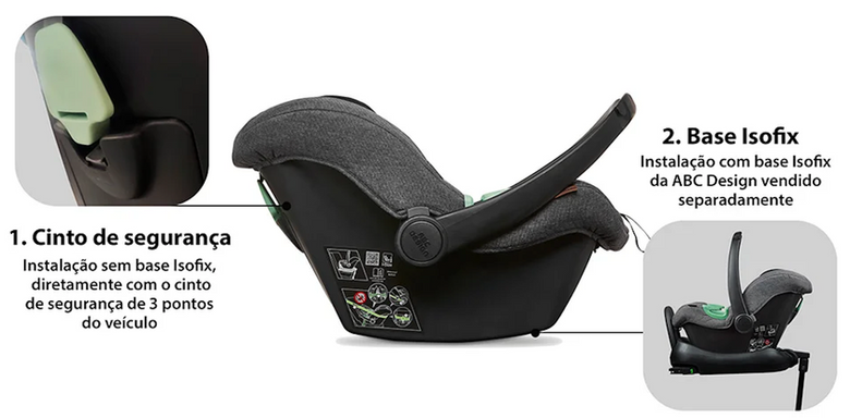 Família utilizando bebê conforto alugado para transporte seguro de bebê em viagem