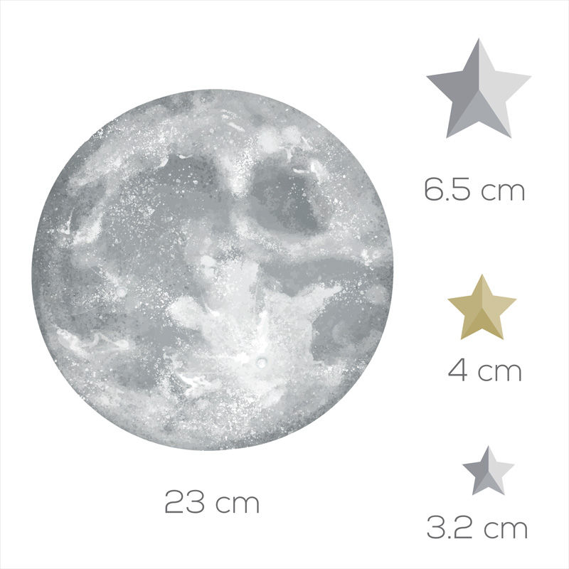 Miniatura: Vinil luna y estrellas doradas | Decoración pared infantil moderna