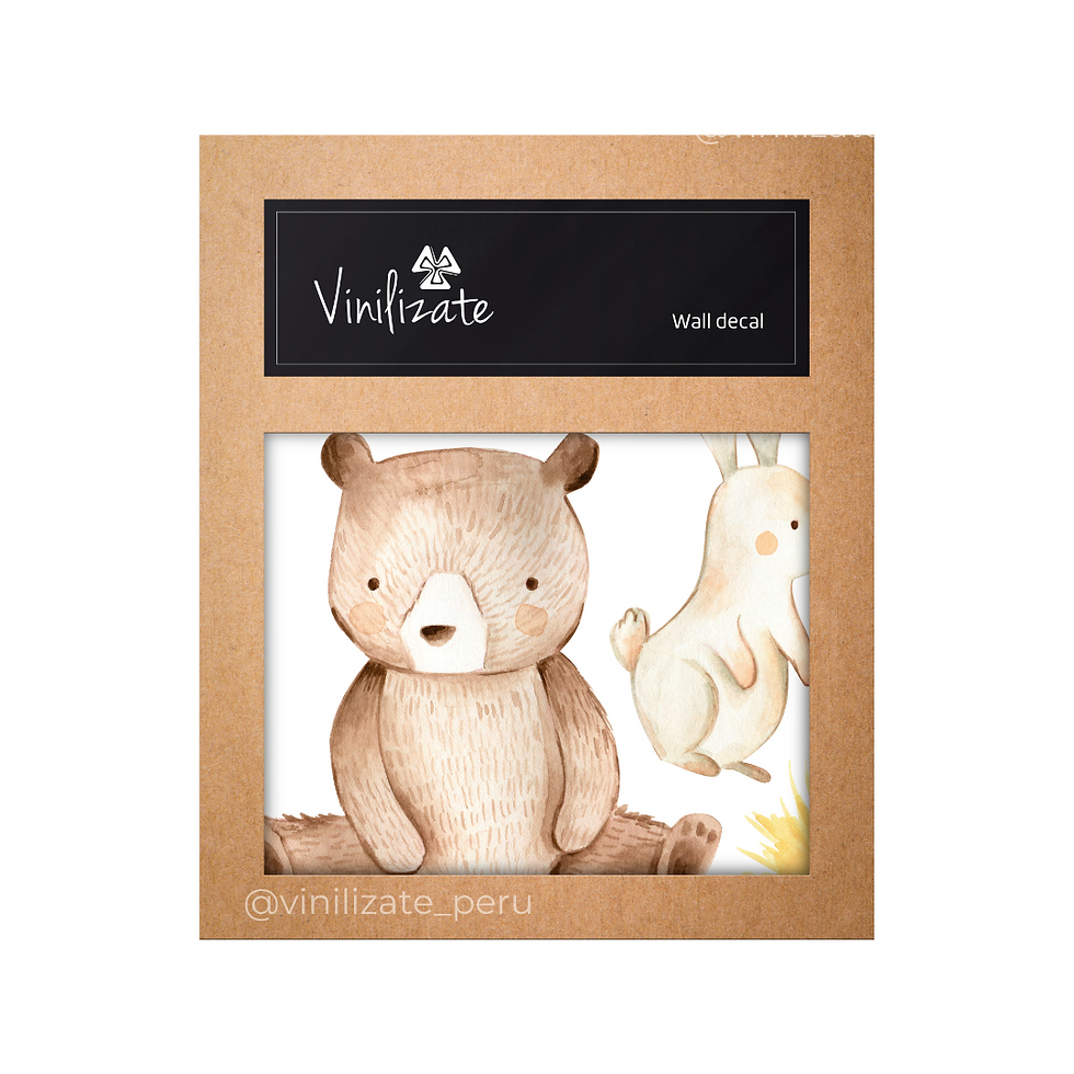Miniatura: Vinil animales bosque bebé acuarela | Decoración pared infantil neutra suave