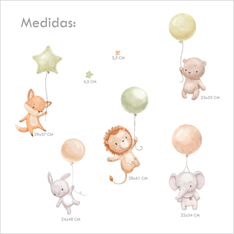 Miniatura: Vinil animalitos en globos | Decoración pared infantil tierna moderna