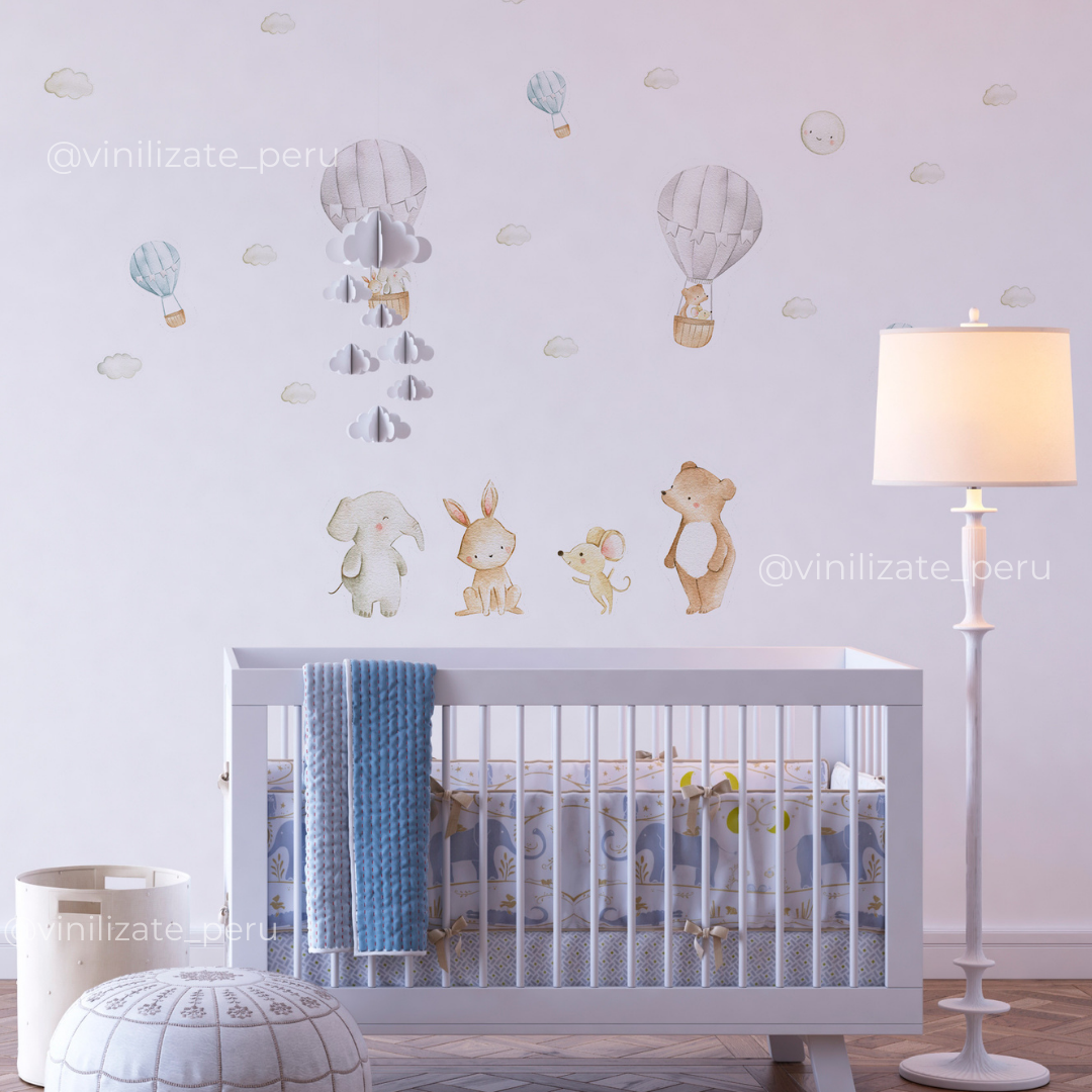 Conejo, ratita y globos #2 // Wall decals