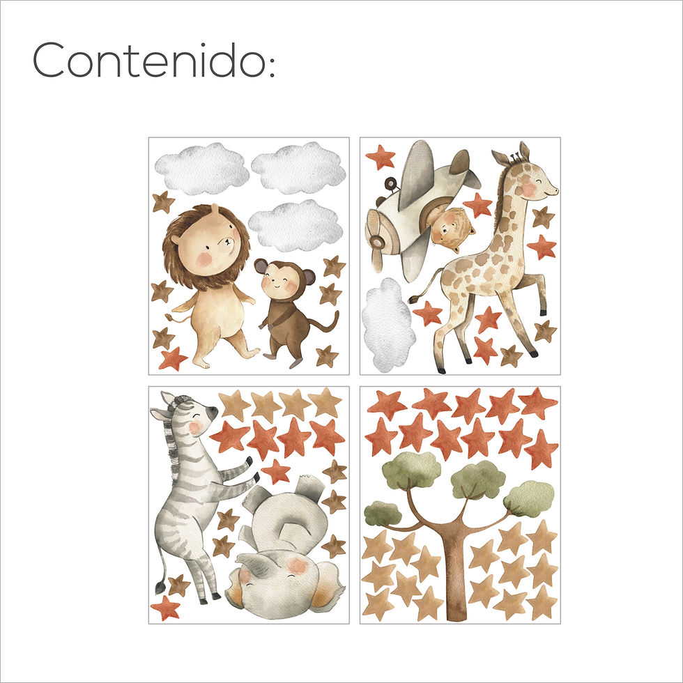 Miniatura: Vinil animales safari neutros | Decoración pared infantil moderna
