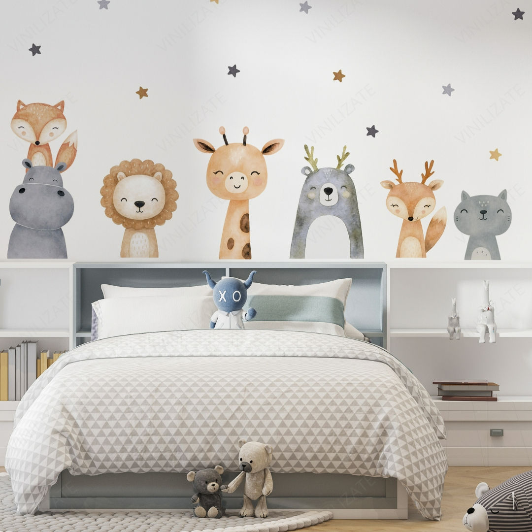 Watercolor Lion and friends XL - Safari acuarela - Stickers de pared