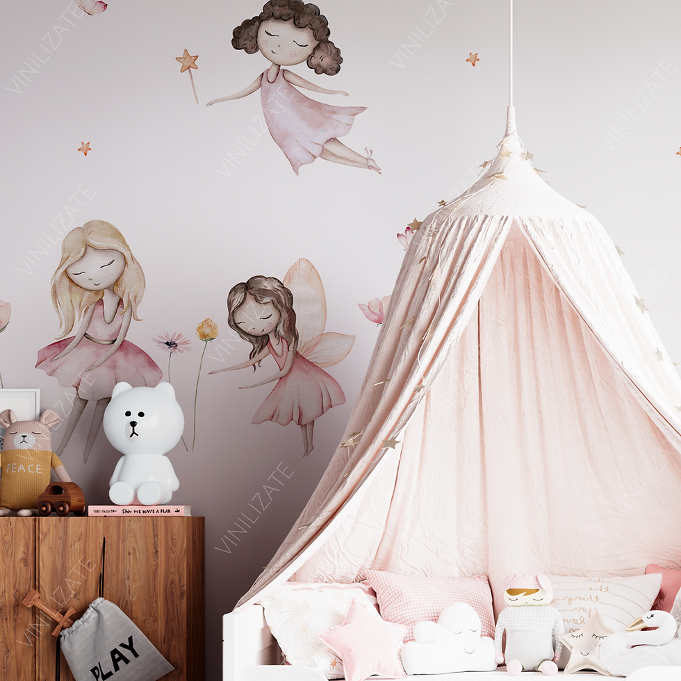 Miniatura: Vinil hadas acuarela XL rosadas | Decoración pared infantil grande elegante