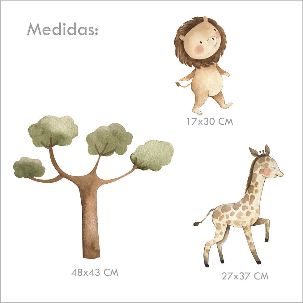 Miniatura: Vinil animales safari neutros | Decoración pared bebé estilo nórdico