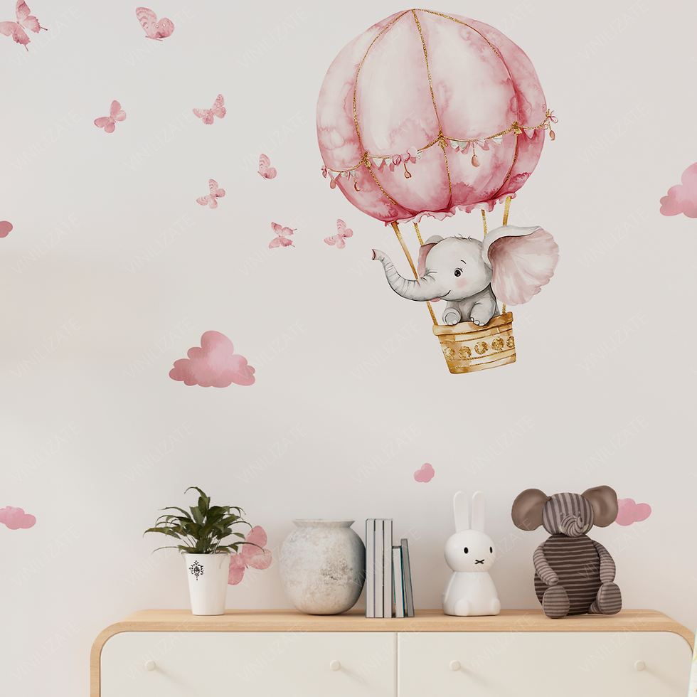 Vinilo decorativo infantil de elefantita en globo – Sticker de pared para habita