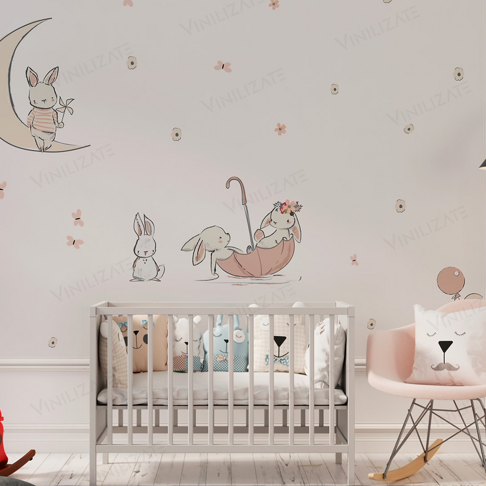 Conejitos en paraguas // Wall decals XL
