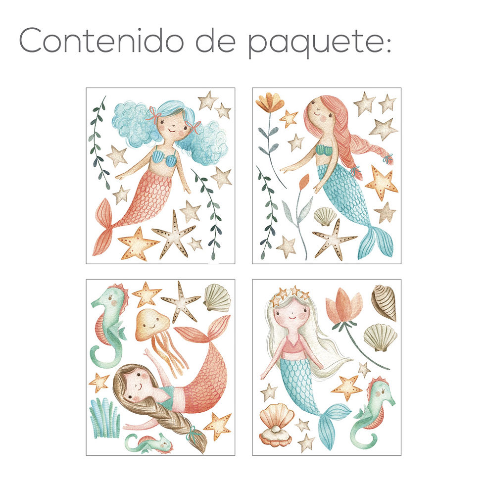 Miniatura: Vinil sirenas infantil acuarela | Decoración pared niña moderna