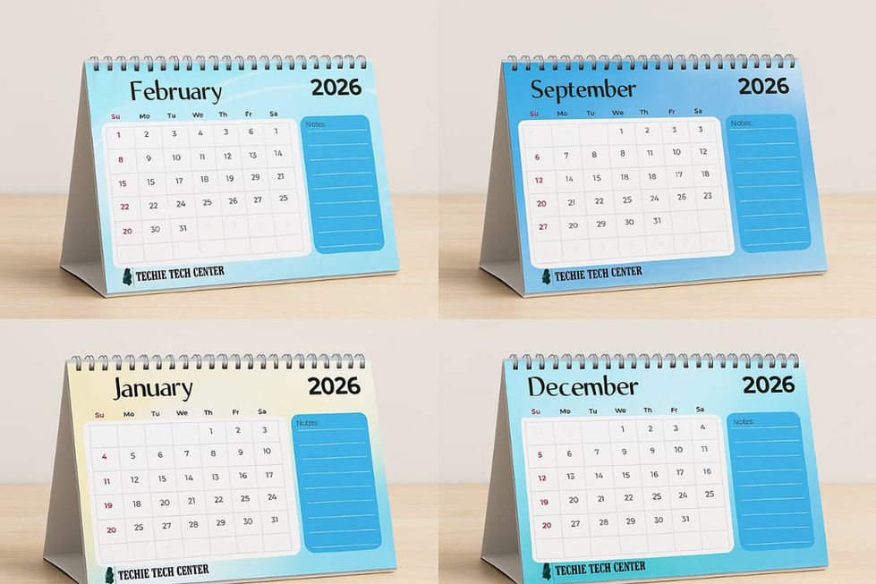 Four 2026 desk calendars: February, September, January, December