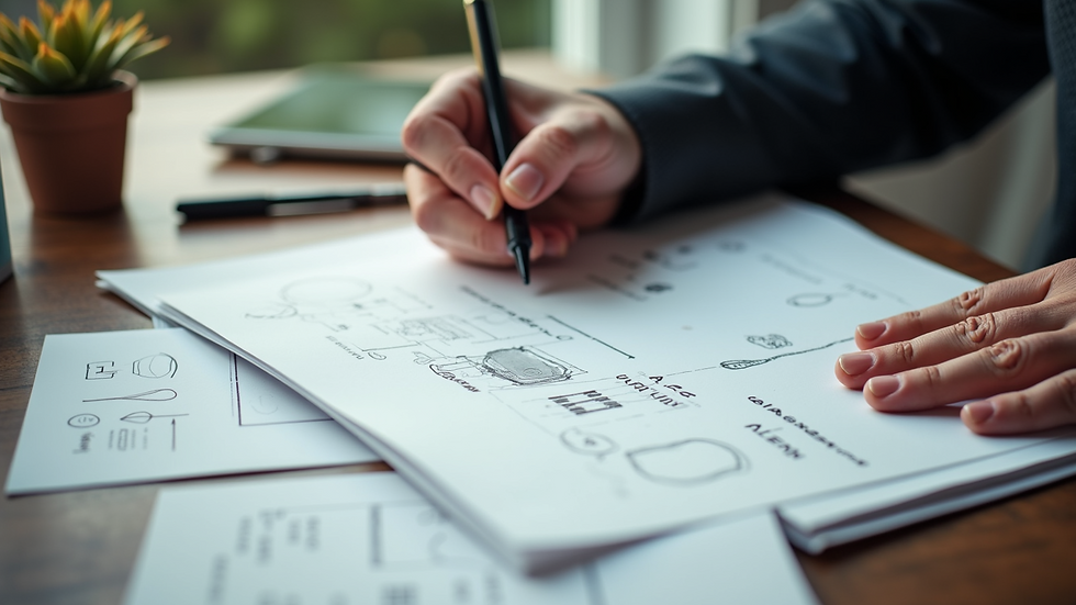 High angle view of a designer sketching logo ideas on paper