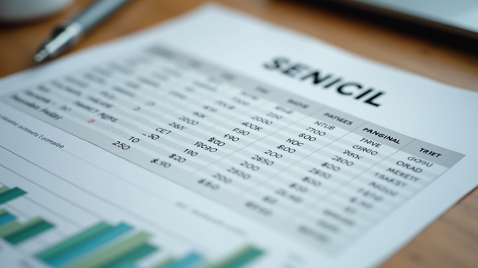 Close-up view of a pricing sheet with graphic design service rates