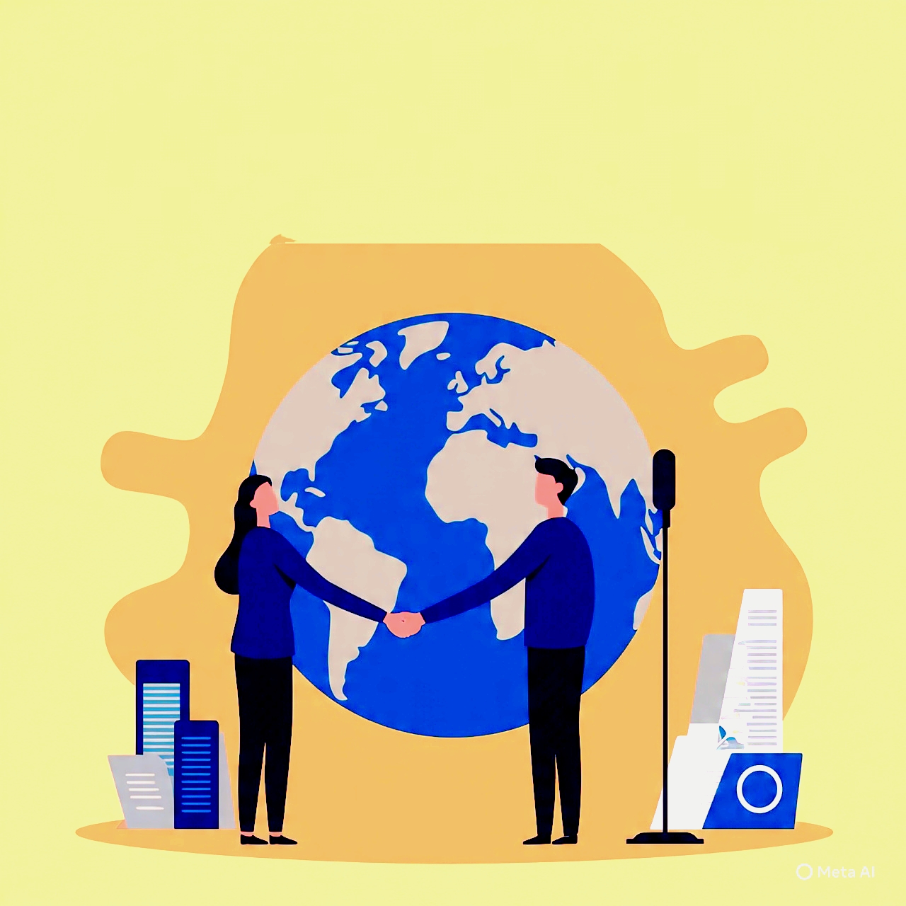 Global partnership: Two people shaking hands, Earth in background