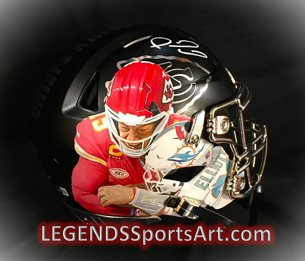 LEGENDS SportsArt Patrick Mahomes CLASH IN THE KINGDOM Helmet watermark 3.24.24