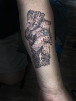 sweet baby Groot with autism awareness bear