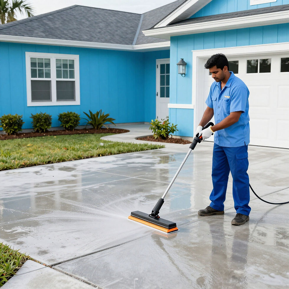 Professional pressure washing service in action on a home exterior