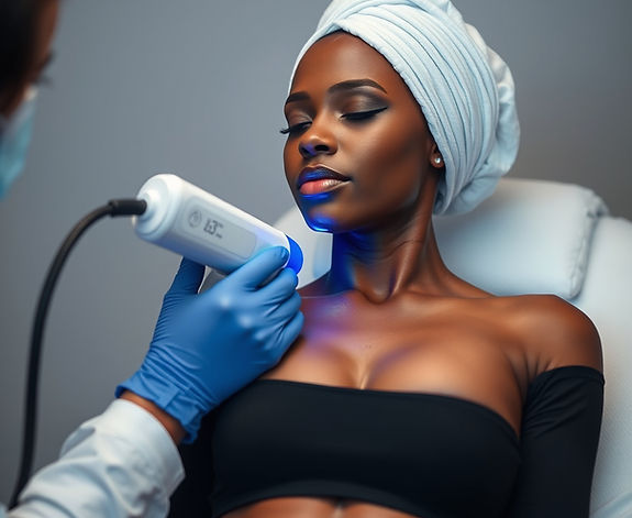 black woman in white head band, getting laser lipo on abs.jpg