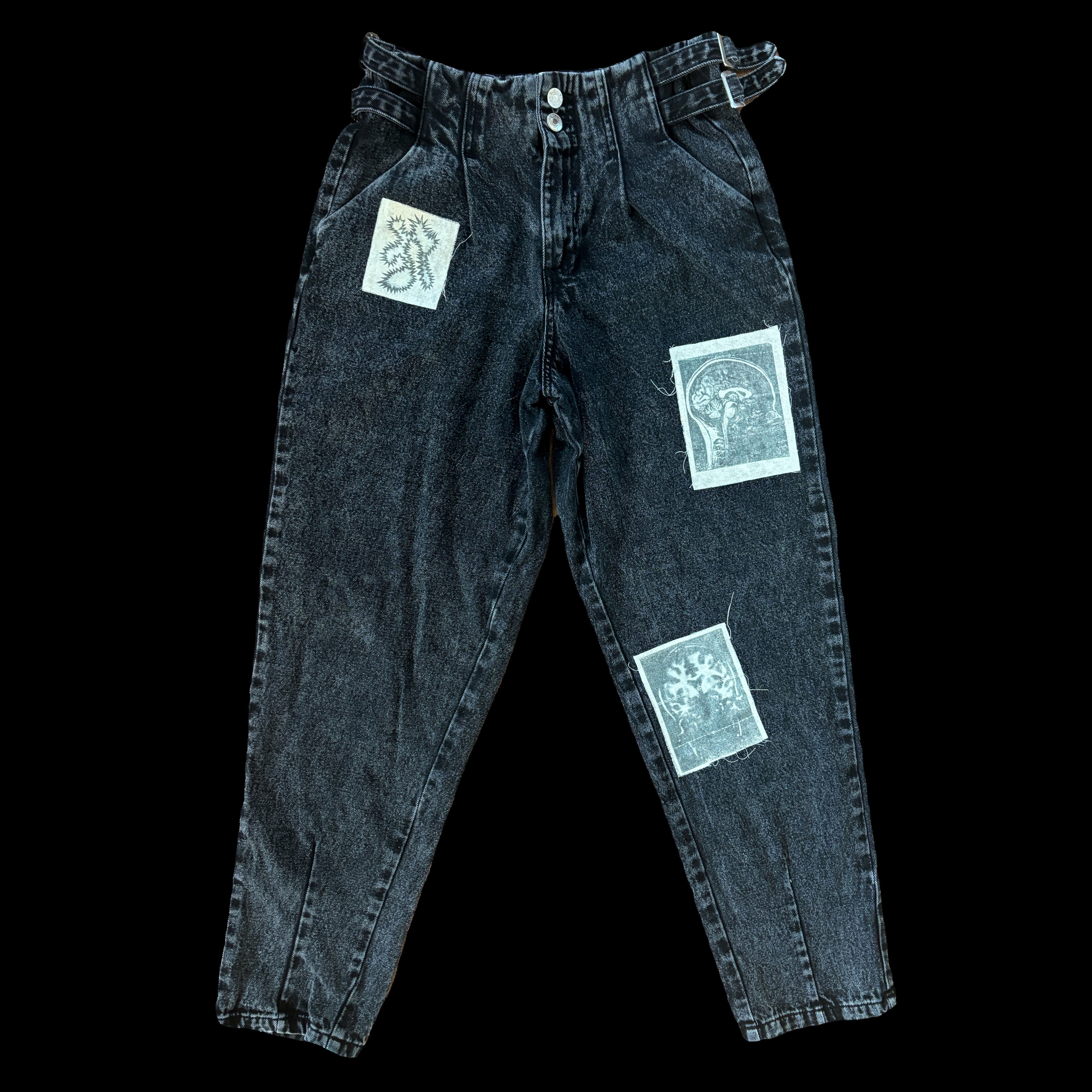 Brain Scan Patches High Waisted Jeans