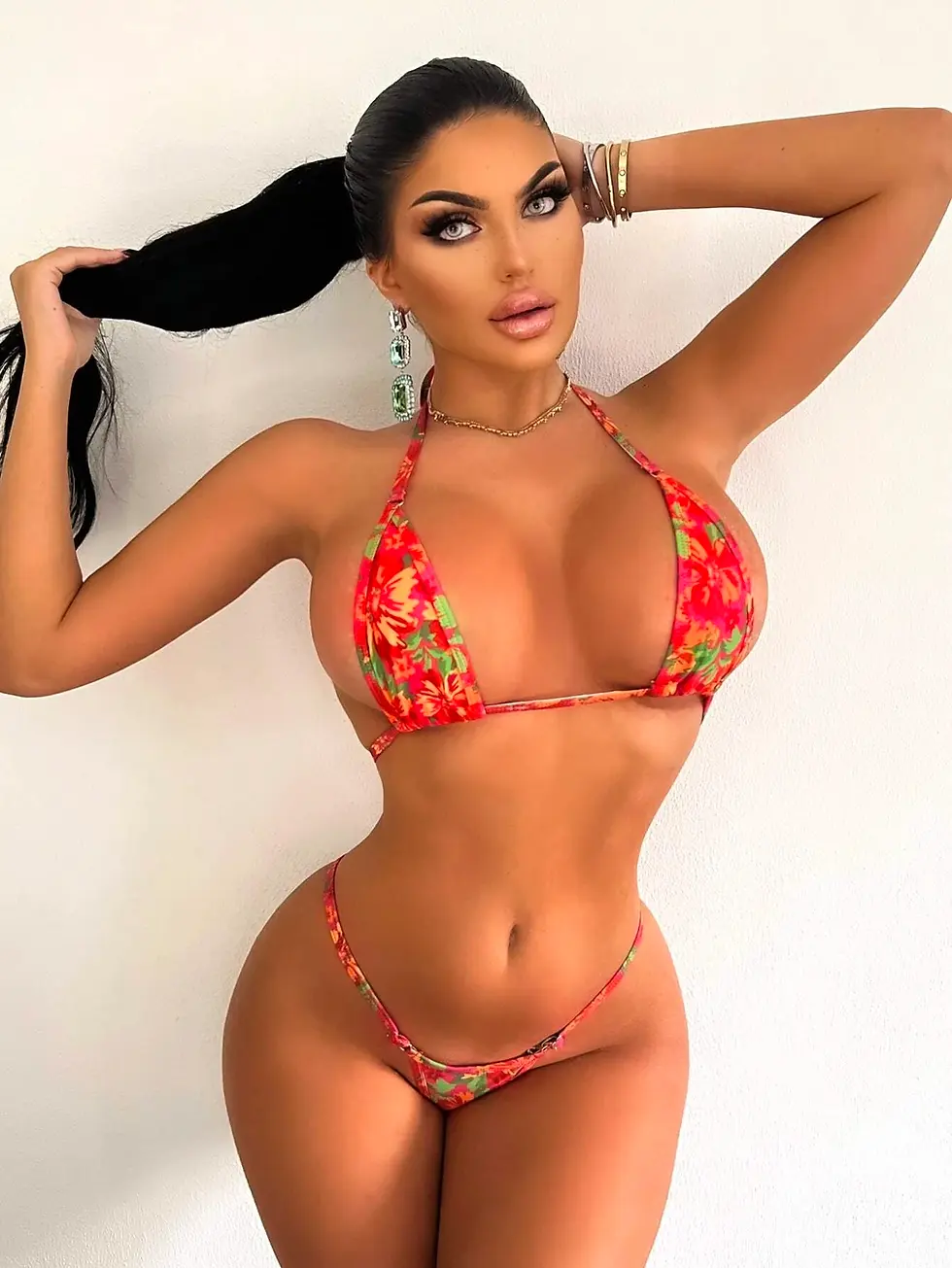 Thumbnail: Floral Print Halter Thong Summer Beach Bikini Set