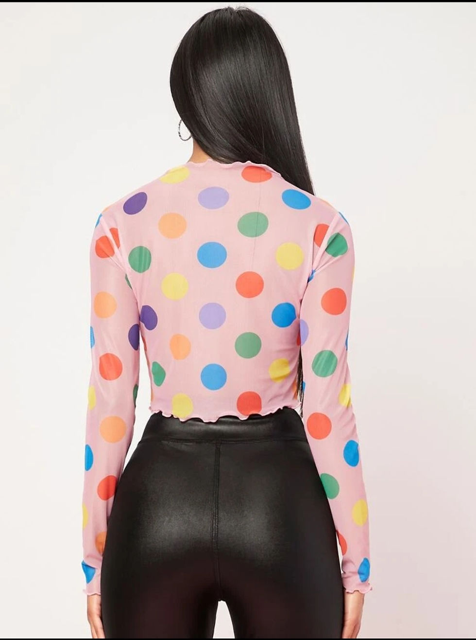 Thumbnail: SHEIN Polka Dot Lettuce Trim Top