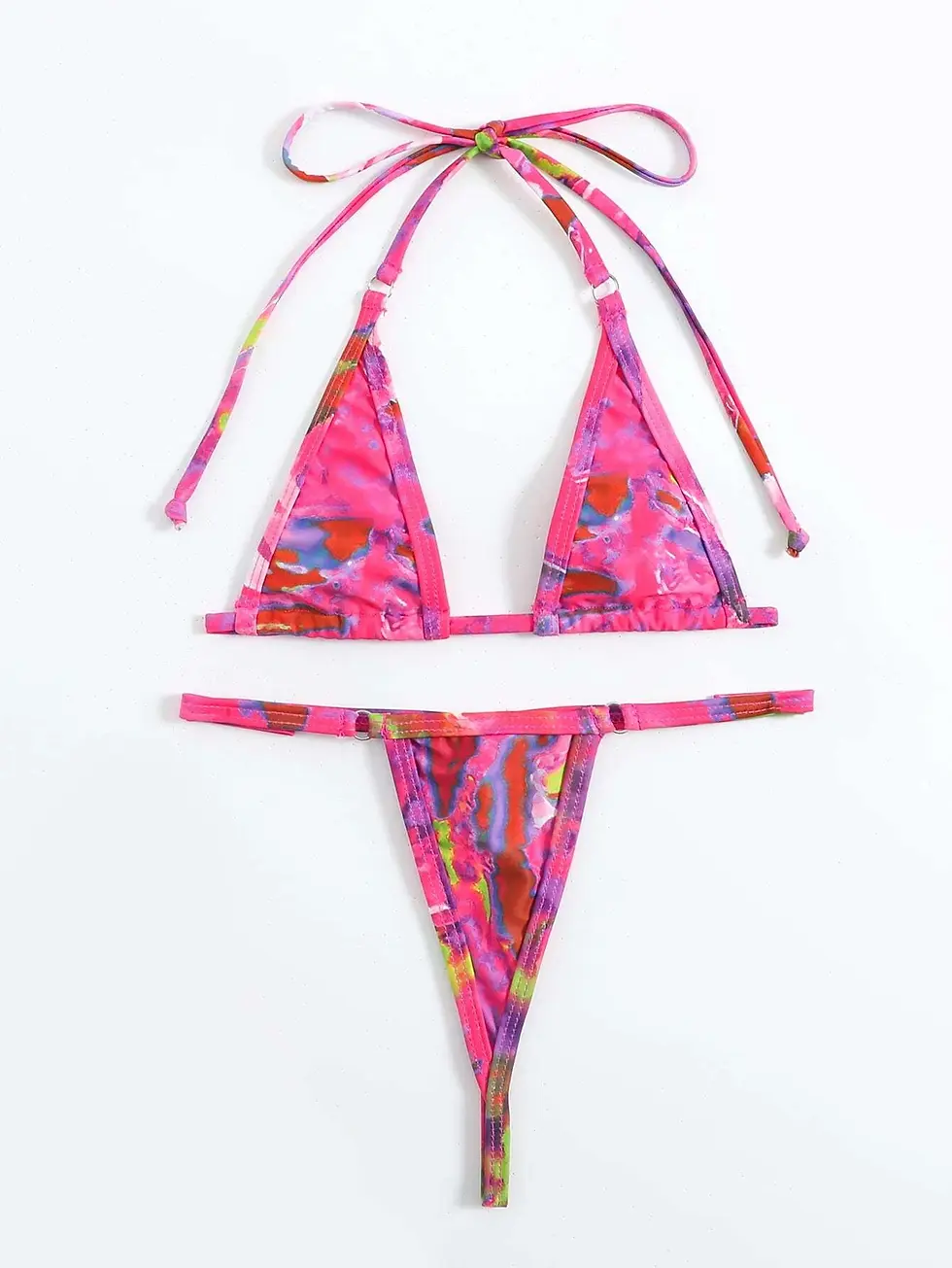 Thumbnail: Swim Tie Dye Bikini Set Halter Micro Triangle Bra & V-String Bikini Bottom