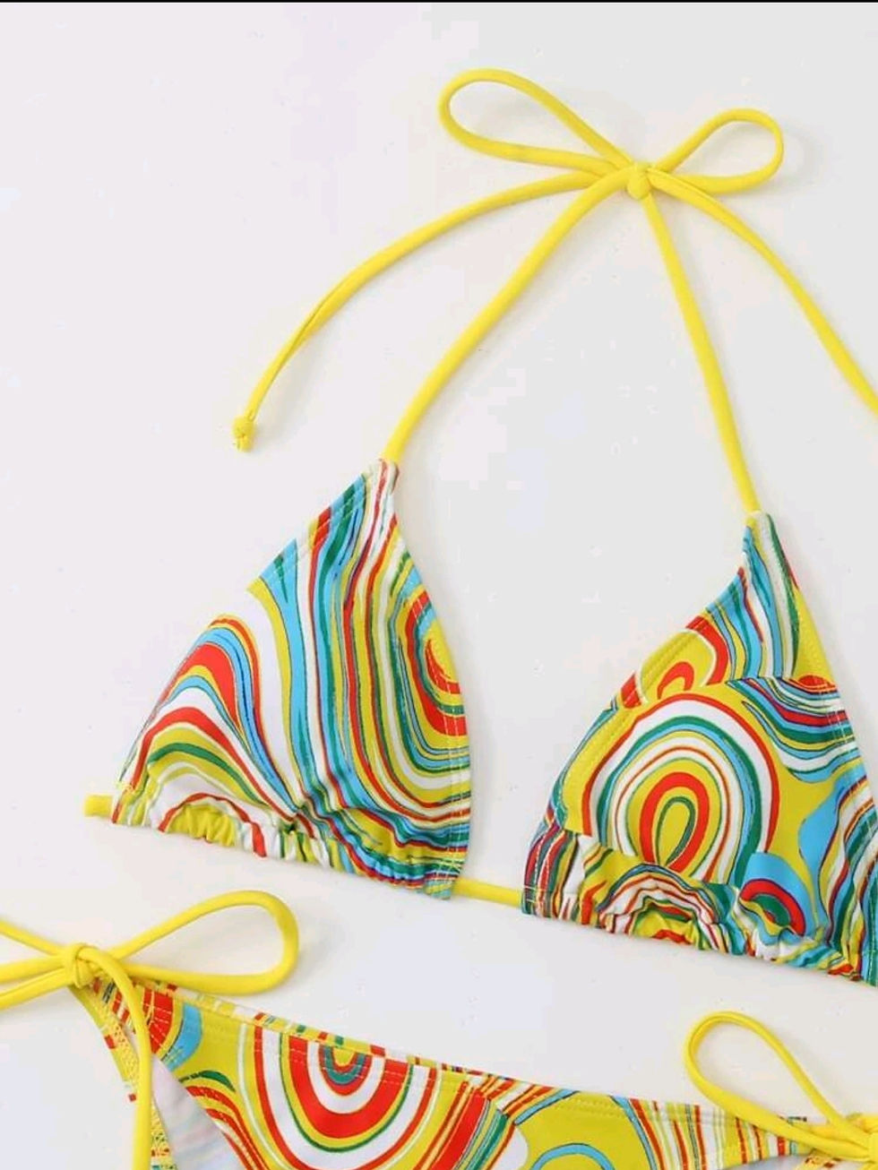 Thumbnail: Slayr Summer Beach Fluid Pattern Bikini Set Halter Micro Triangle Bra