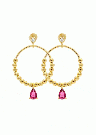 Dangle Pink 14K Solid Gold Hoop Earring by Amon Jewelry Design