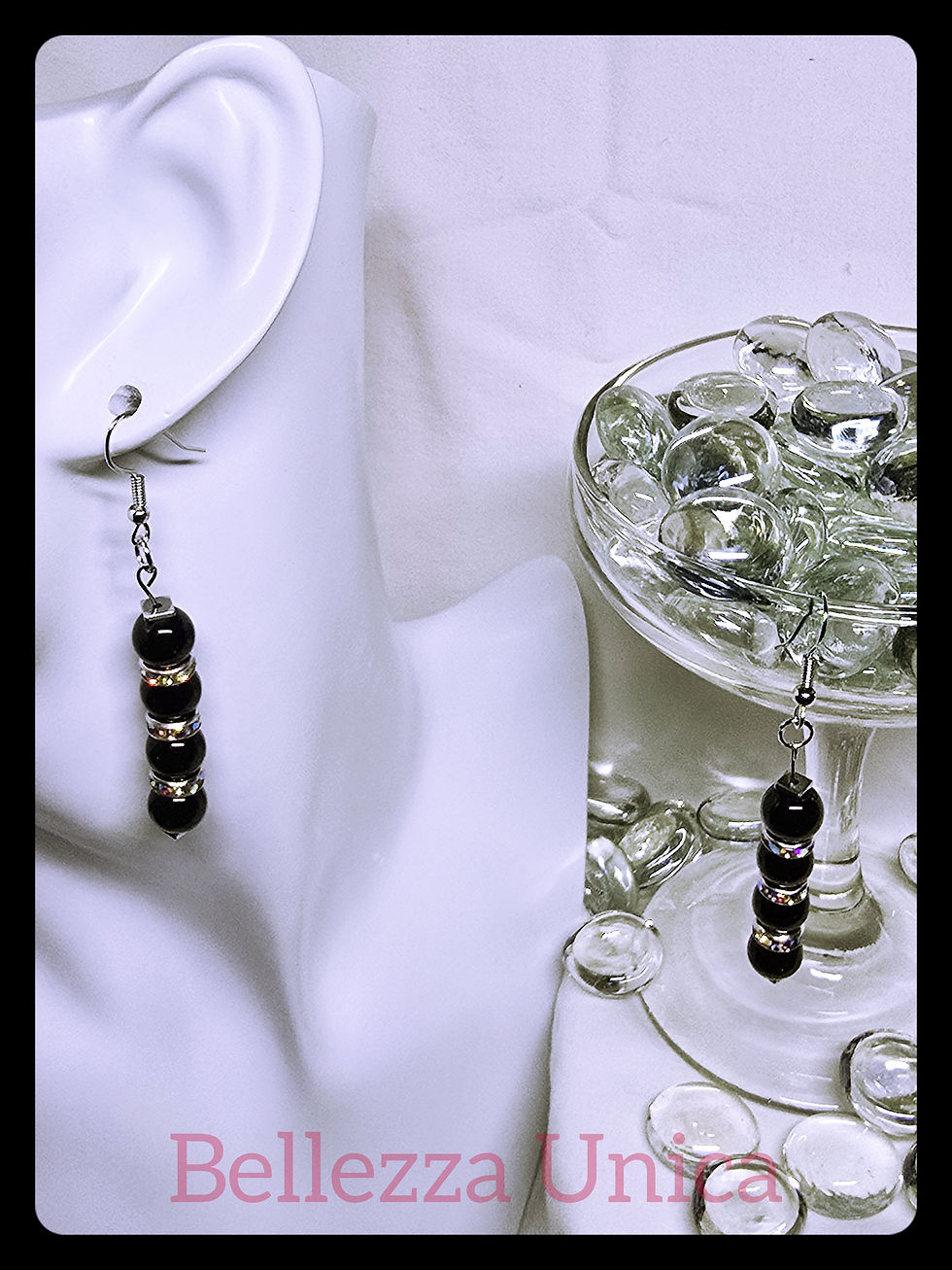 Thumbnail: Dangle Earrings with Natural Stone (Obsidian)