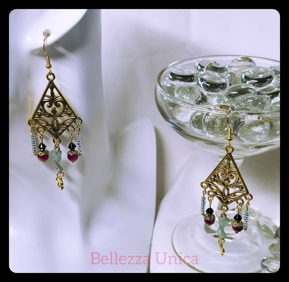 Thumbnail: Chandelier Earrings with Natural Stone with Charm - Butterfly (Light�)