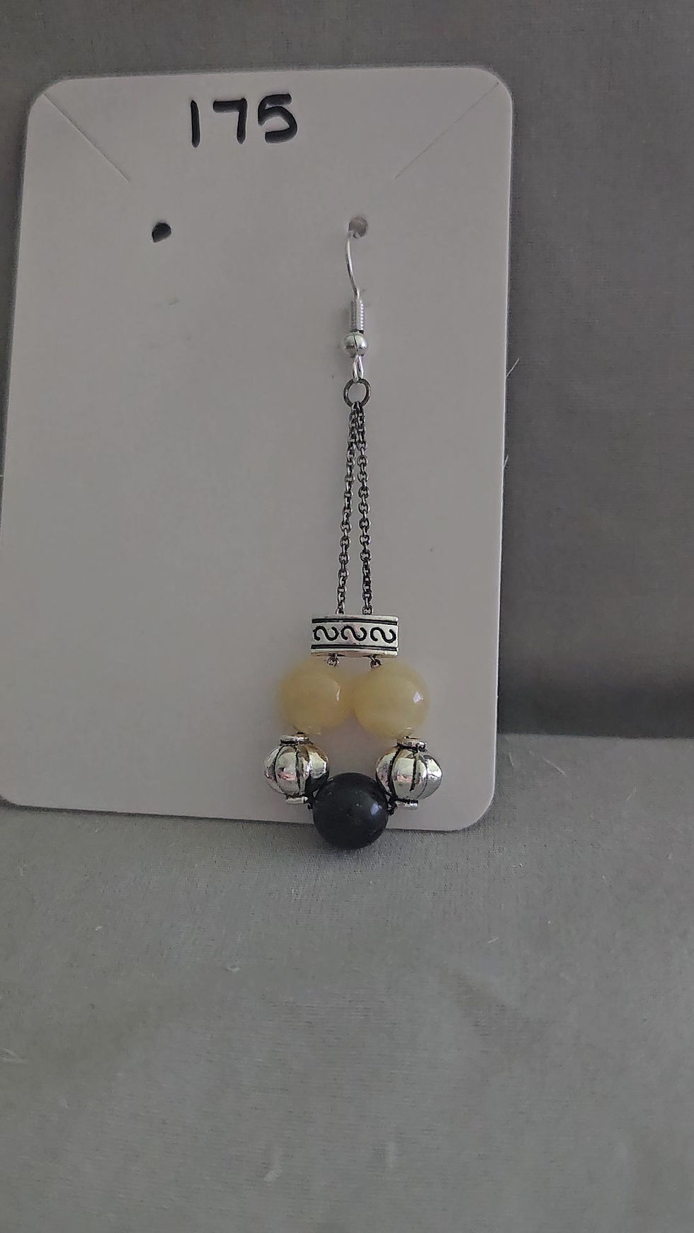 Thumbnail: Dangle Earrings with Natural Stone - Chained (Yellow Jade...)