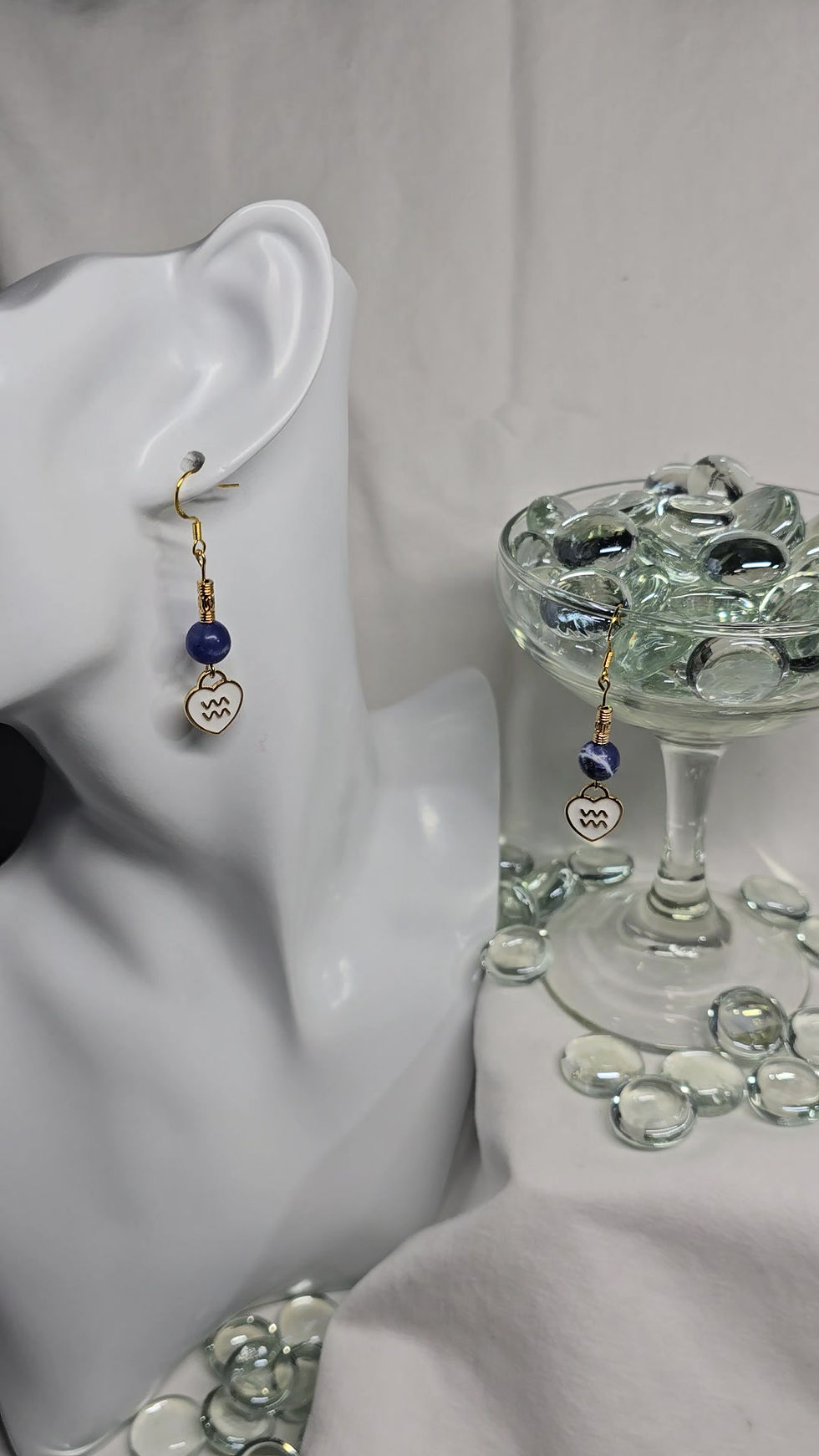 Thumbnail: Dangle Earrings: Zodiac (Aquarius) with Power Color & Natural Stone