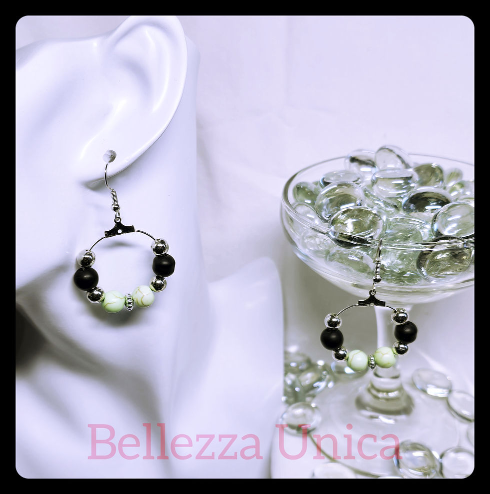 Thumbnail: Hoop Earrings with Natural Stone (Glass Black Matte, Green Turquoise)