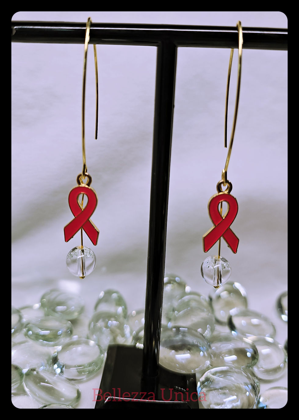 Thumbnail: Dangle Earrings with Natural Stone - Breast Cancer Awareness (Rock Crystal)