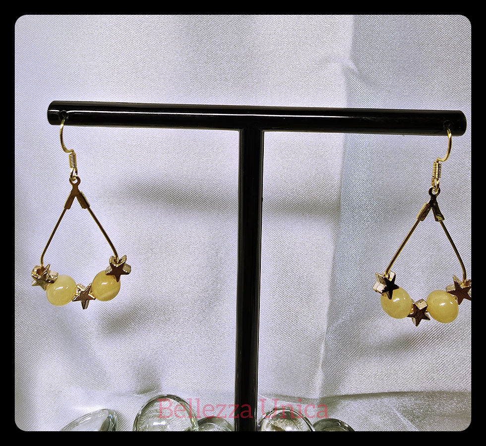 Thumbnail: Tear Drop Earrings with Natural Stone (Yellow Jade)