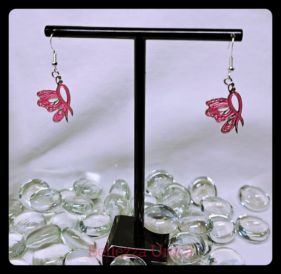 Thumbnail: Dangle Earrings - Breast Cancer Awareness - Butterfly