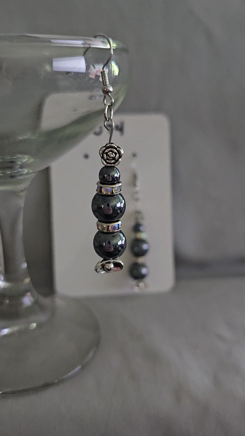 Thumbnail: Dangle Earrings with Natural Stone - Metallic (Hematite)