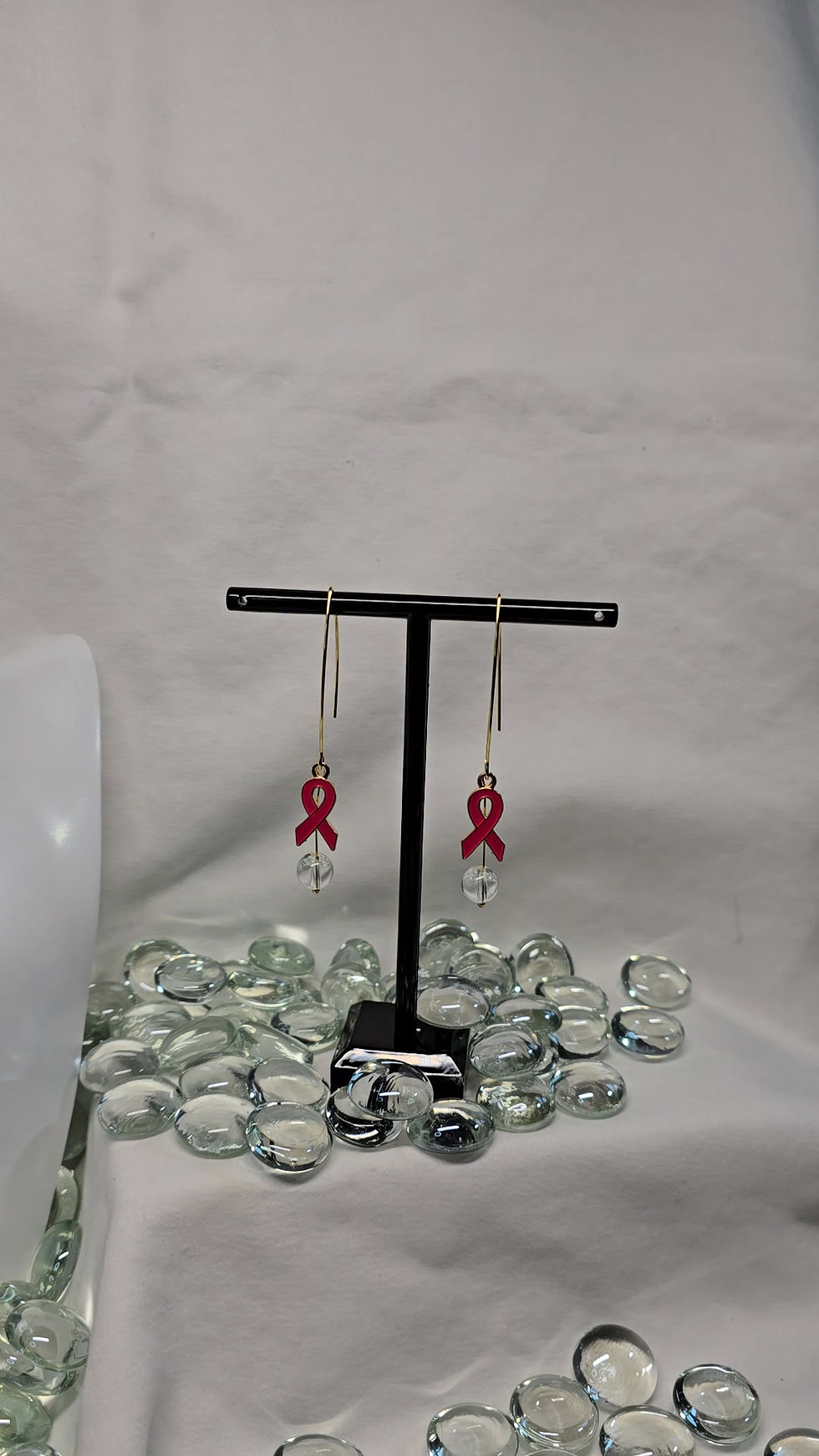 Thumbnail: Dangle Earrings with Natural Stone - Breast Cancer Awareness (Rock Crystal)