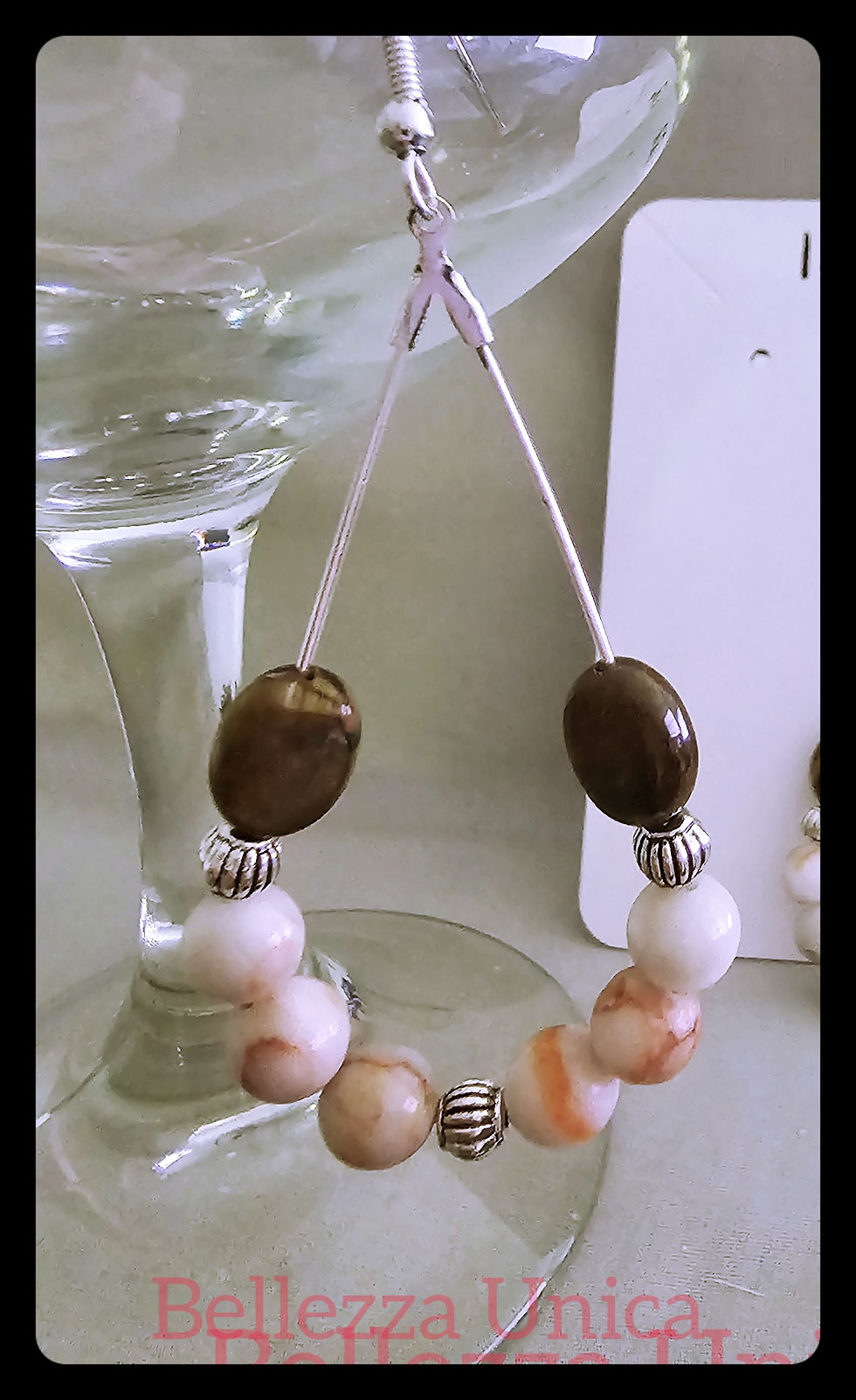 Thumbnail: Tear Drop Earrings with Natural Stone (Tiger Eye, Pink Network)