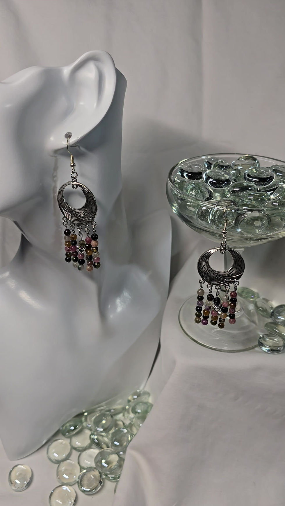 Thumbnail: Chandelier Earrings with Natural Stone (Tourmaline)